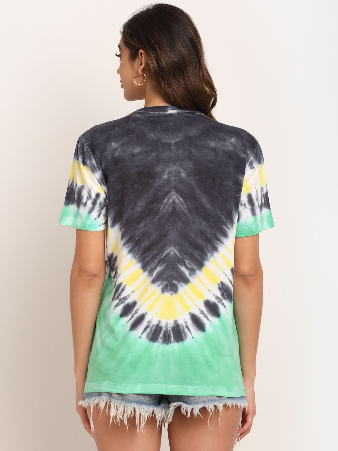 Abstract Pattern, Women Combed Cotton Tie & Dye Multicoloured T-Shirt