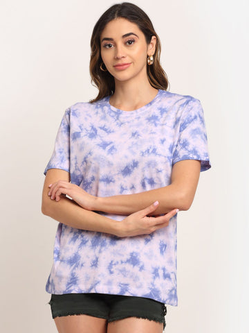 Abstract Design Pattern, Women Combed Cotton Tie dye blue T-Shirt