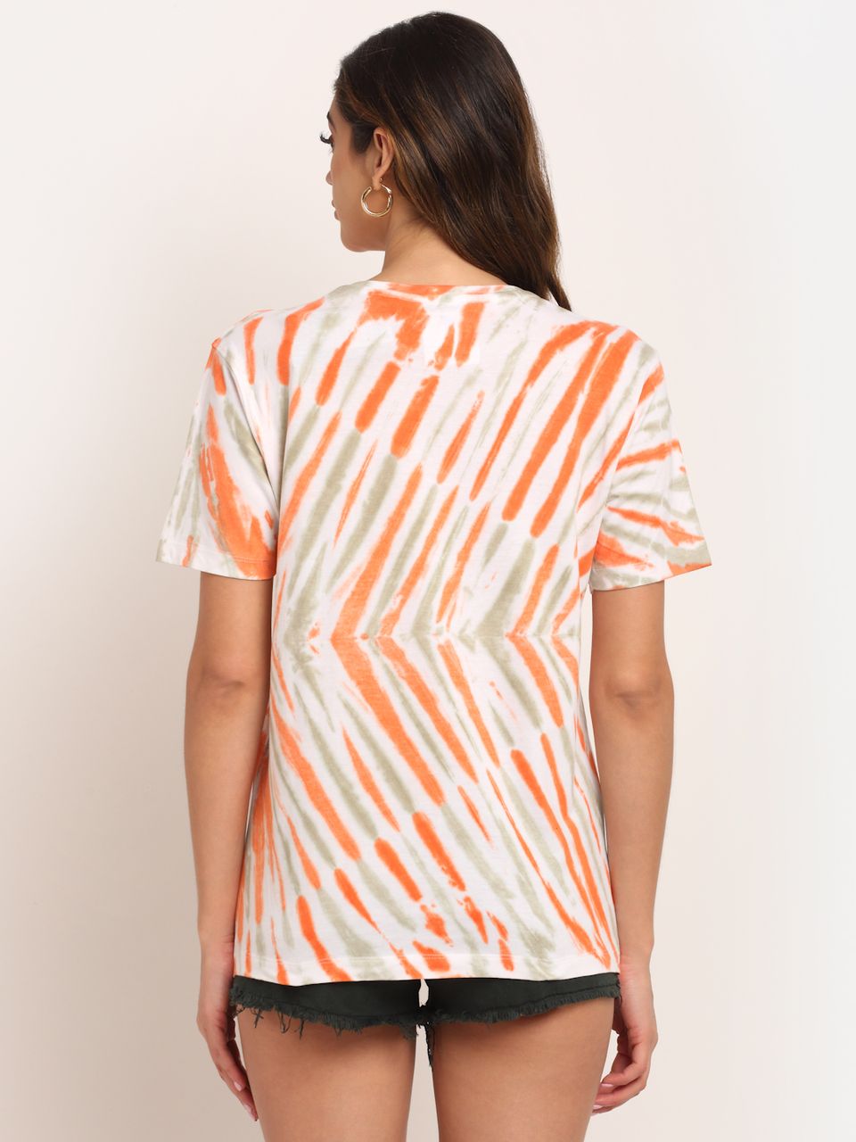 Linear Pattern, Women Combed Cotton Tie dye multicoloured T-Shirt