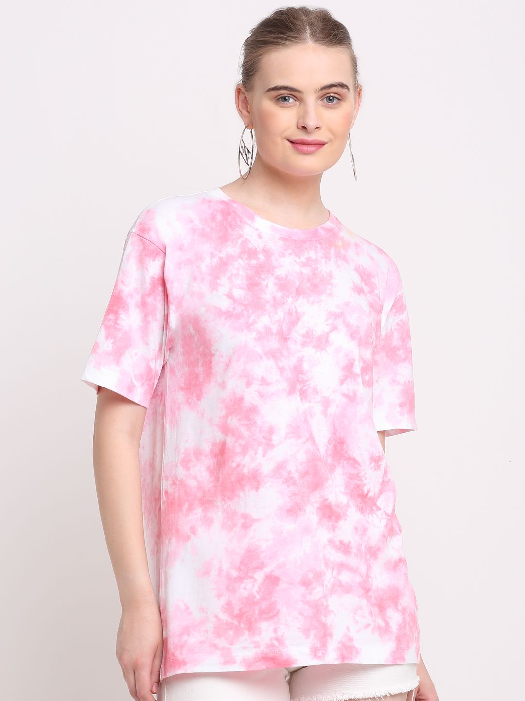 Abstract Pattern, Women Combed Cotton Tie dye pink T-Shirt