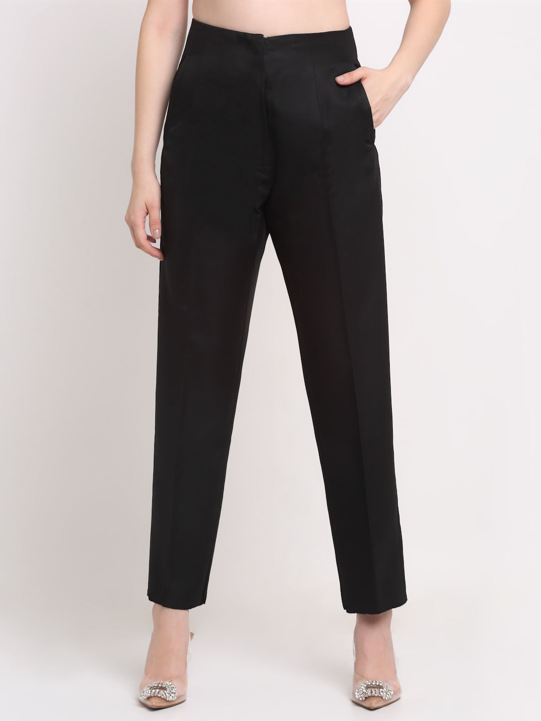 Women Viscose Lycra Solid Black trousers