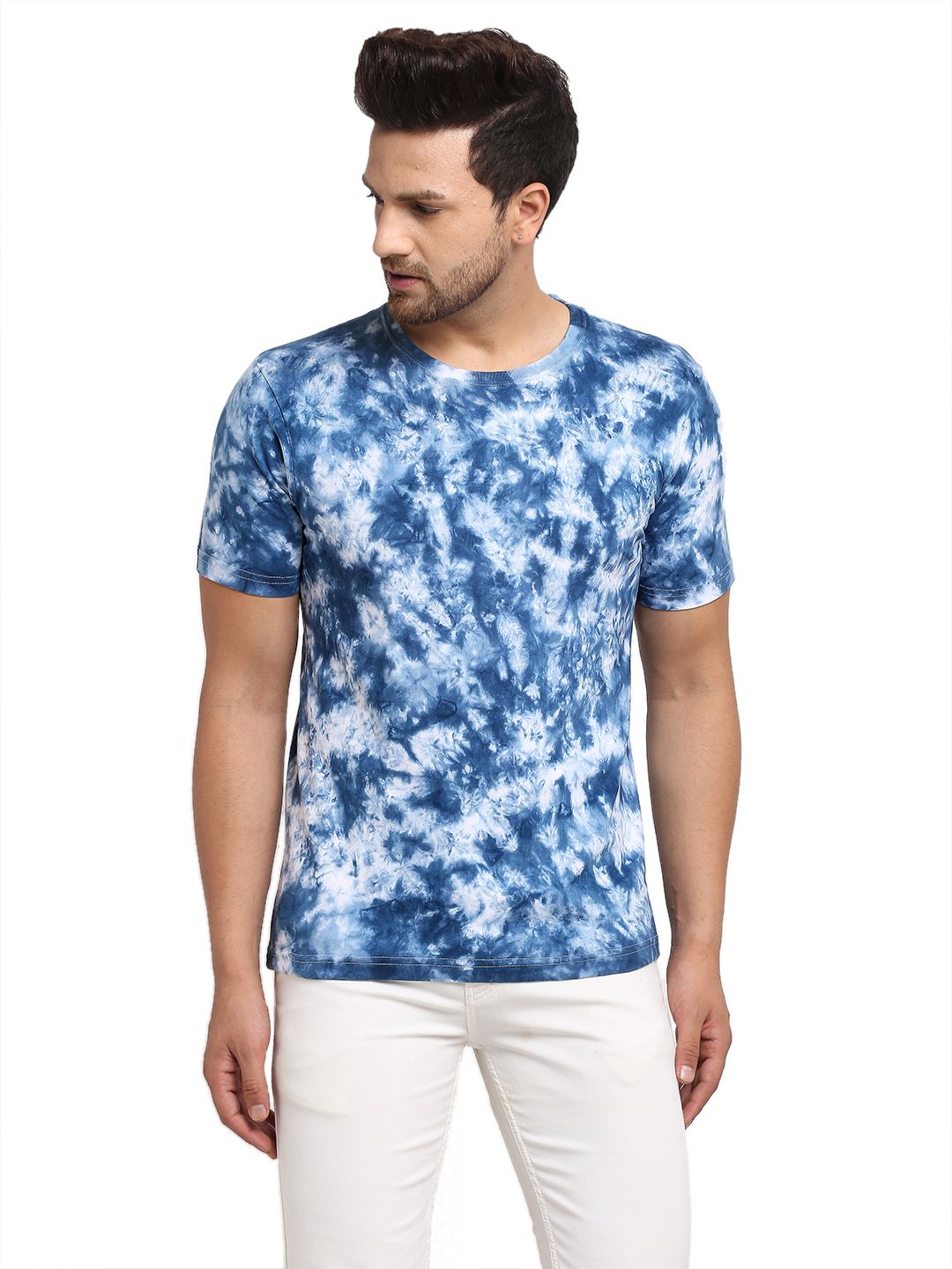 Abstract Pattern, Men Combed Cotton Tie & Dye Blue  T-Shirt