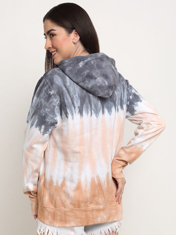 Horizonatal Pattern, Women Combed Cotton Tie & Dye      Multi Color Sweatshirt