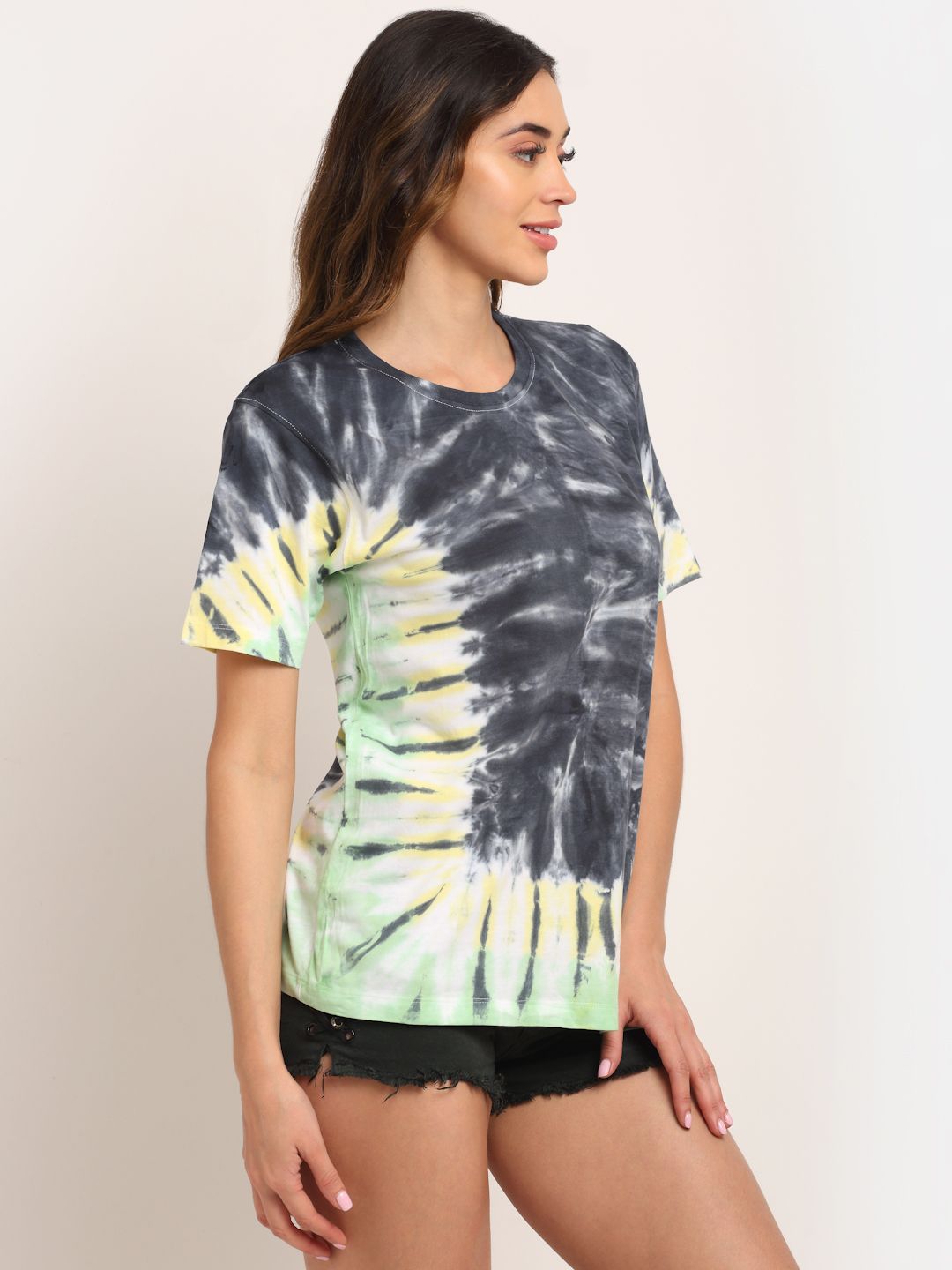 Abstract Pattern, Women Combed Cotton Tie dye multicoloured T-Shirt