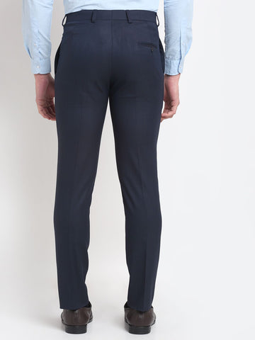 Men blue texture slim fit minimalistic formal trousers