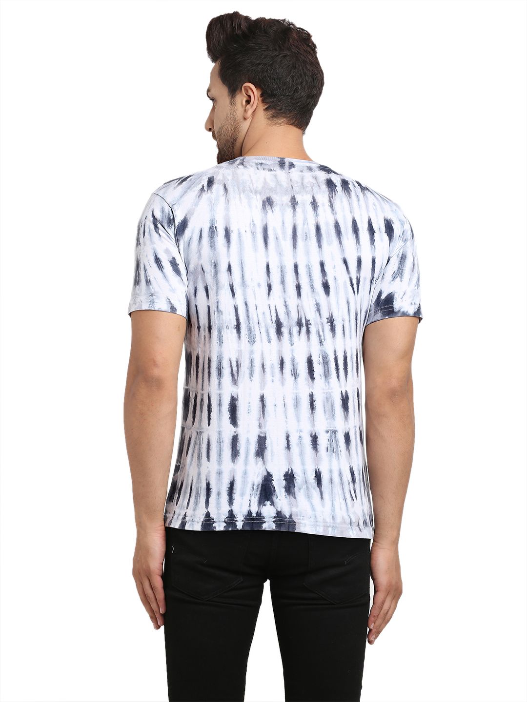 Linear Pattern, Men Combed Cotton Tie & Dye White T-Shirt